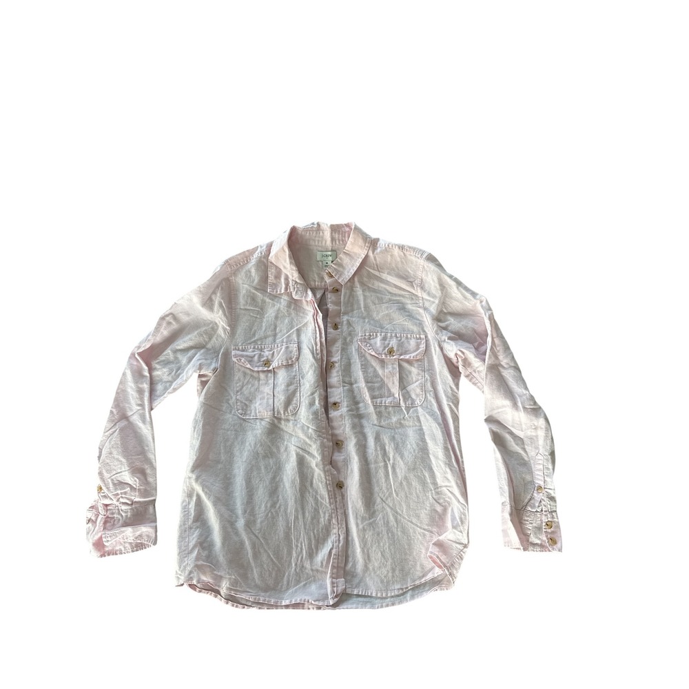 J.Crew‎ Re-Imagined Pink Cotton Button Up Shirt Long Sleeve Pocket Women's M - Picture 2 of 5